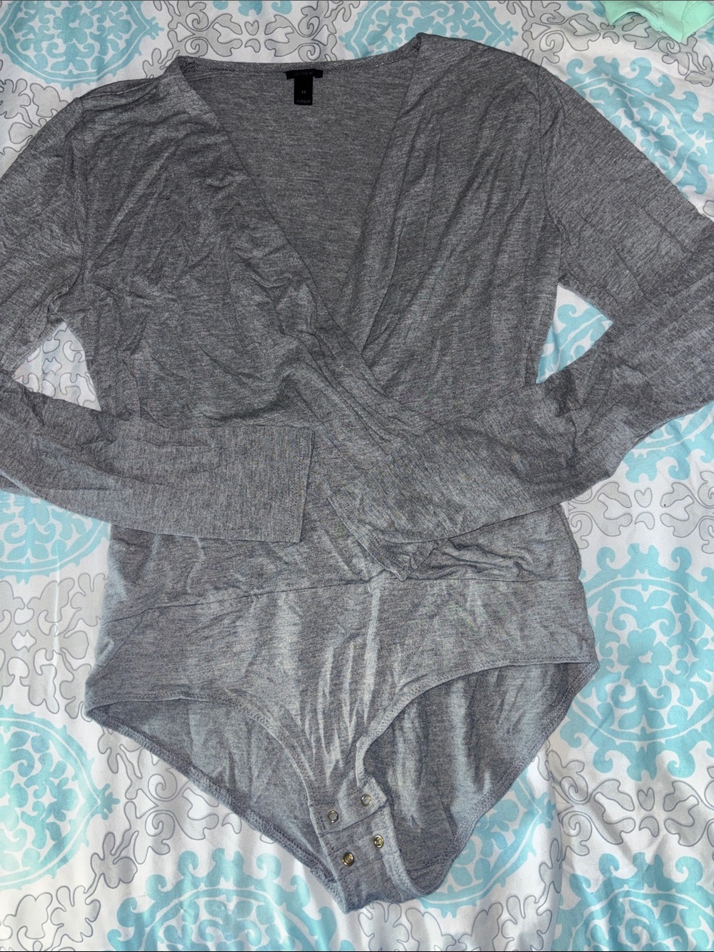 J. Crew Gray Wrap-Front Long Sleeve Bodysuit